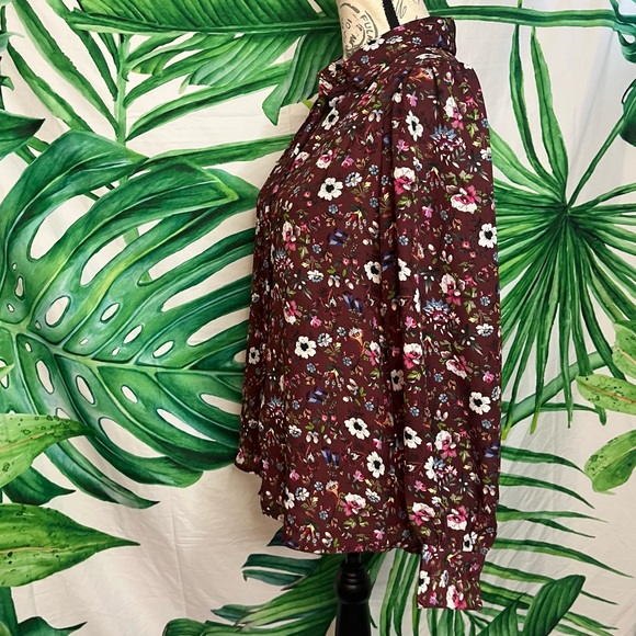 Elie Tahari Small Brown Maximalist Retro Floral Button Front Cottagecore Blouse - Picture 3 of 13